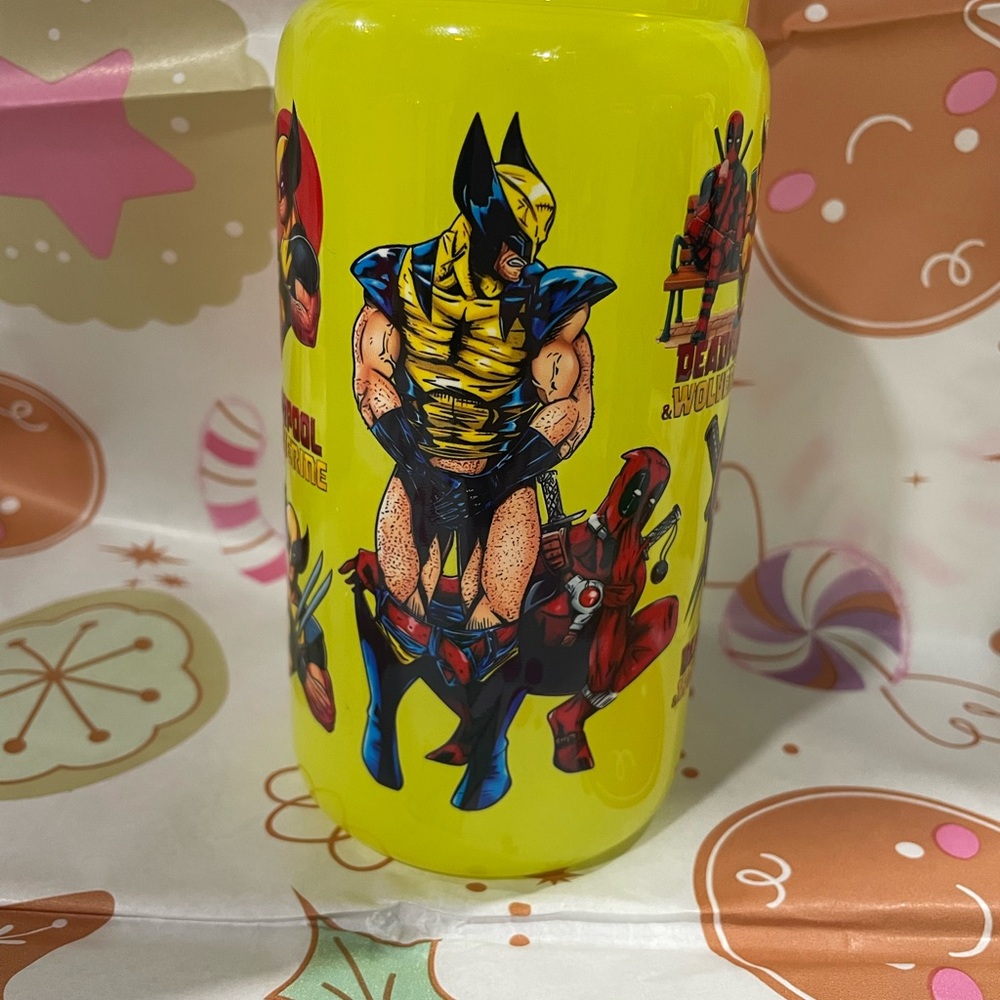 Marvel Wolverine and Deadpool Yellow Water Bottle